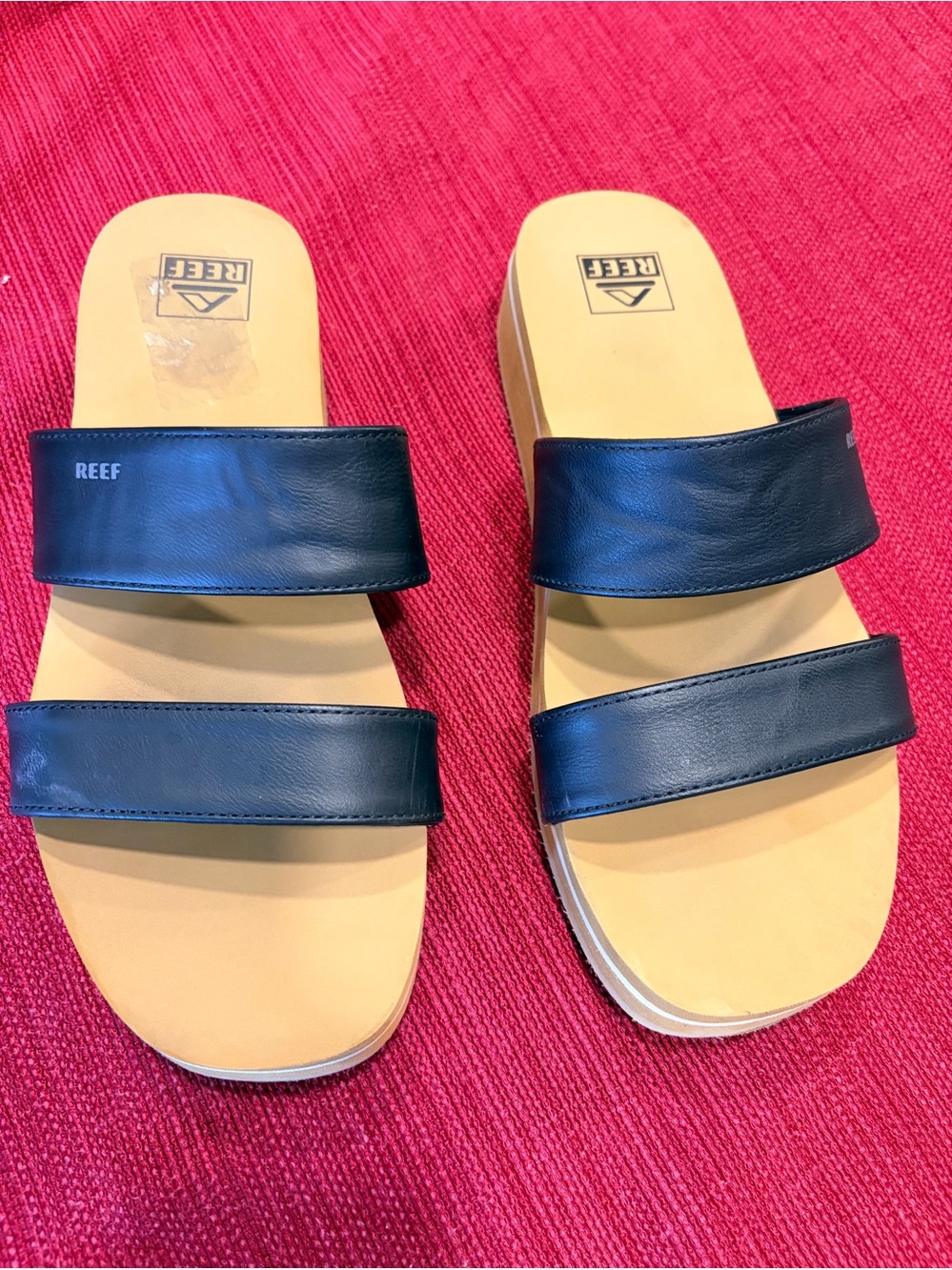 REEF Hali Hi 2 Bar Platform Slide Sandals Navy Tan Women’s Size 10